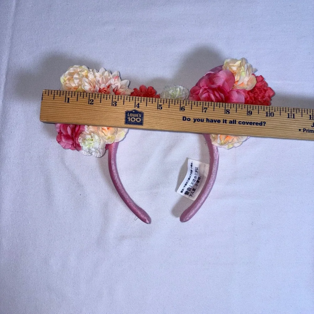 Disney Parks Minnie Mouse Floral Ears Headband OS Pink Excellent Satin Flower
